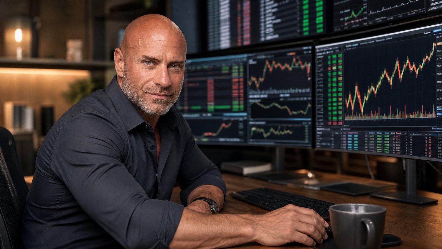 Steven Panzella at a multi-screen trading desk
